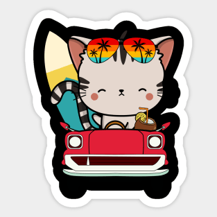 Funny Tabby Cat driving a car Sticker